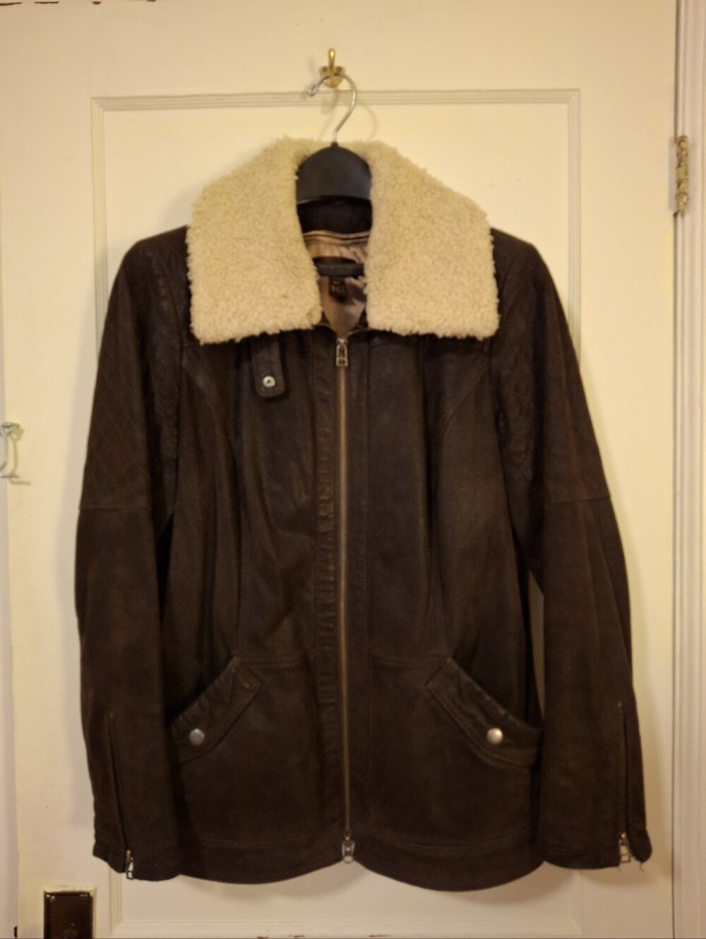 Danier Suede Leather 3-in-1 Convertible Shearling Collar 3 Season 3/4 Coat